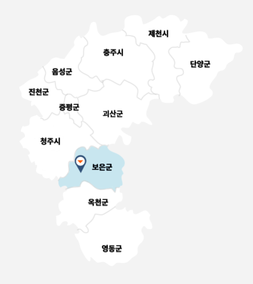 제천시, 단양군, 충주시, 음성군, 진천군, 증평군, 청주시, 괴산군, 보은군, 옥천군, 영동군 중 현재 선택된 지역은 보은군입니다.