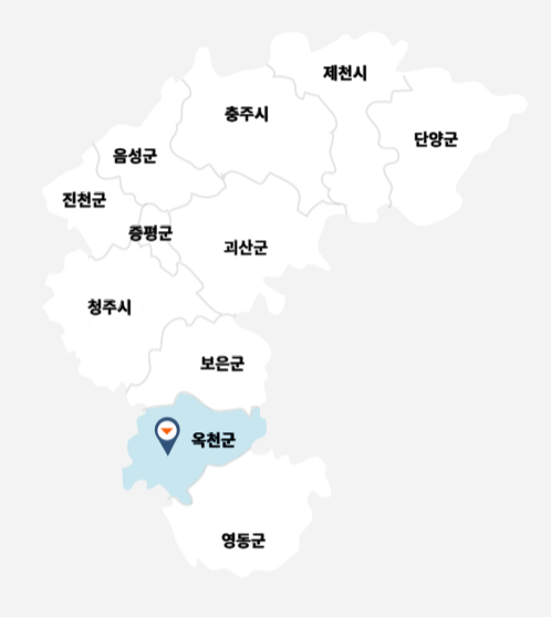 제천시, 단양군, 충주시, 음성군, 진천군, 증평군, 청주시, 괴산군, 보은군, 옥천군, 영동군 중 현재 선택된 지역은 옥천군입니다.